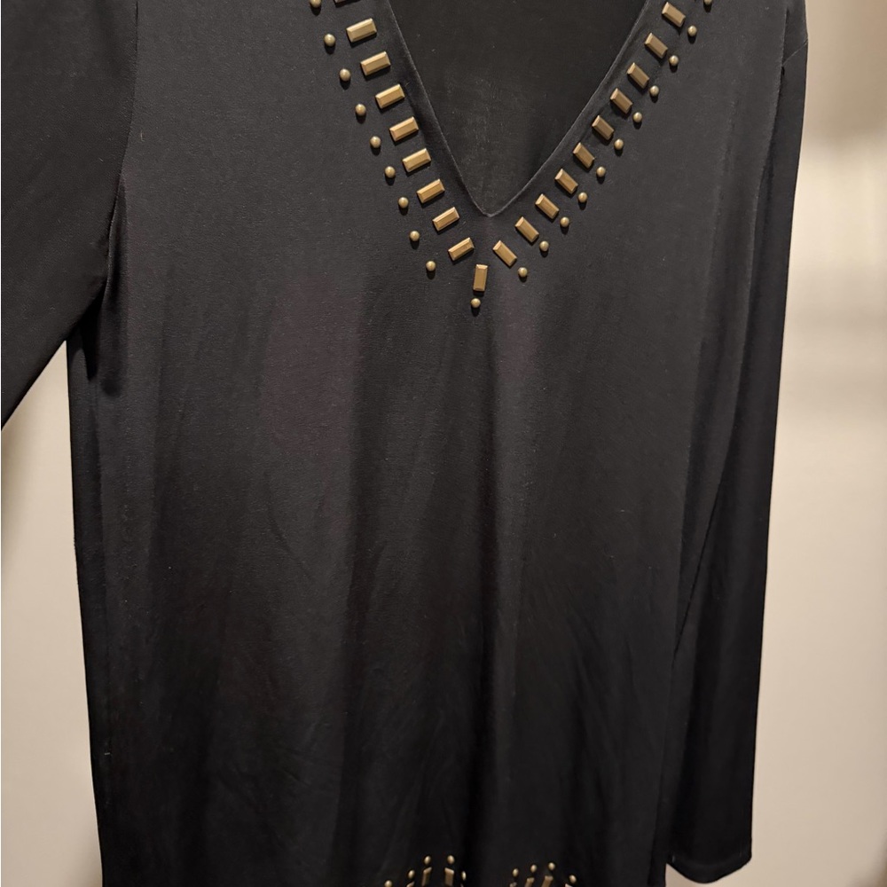 Black Studded V-Neck Women's Top